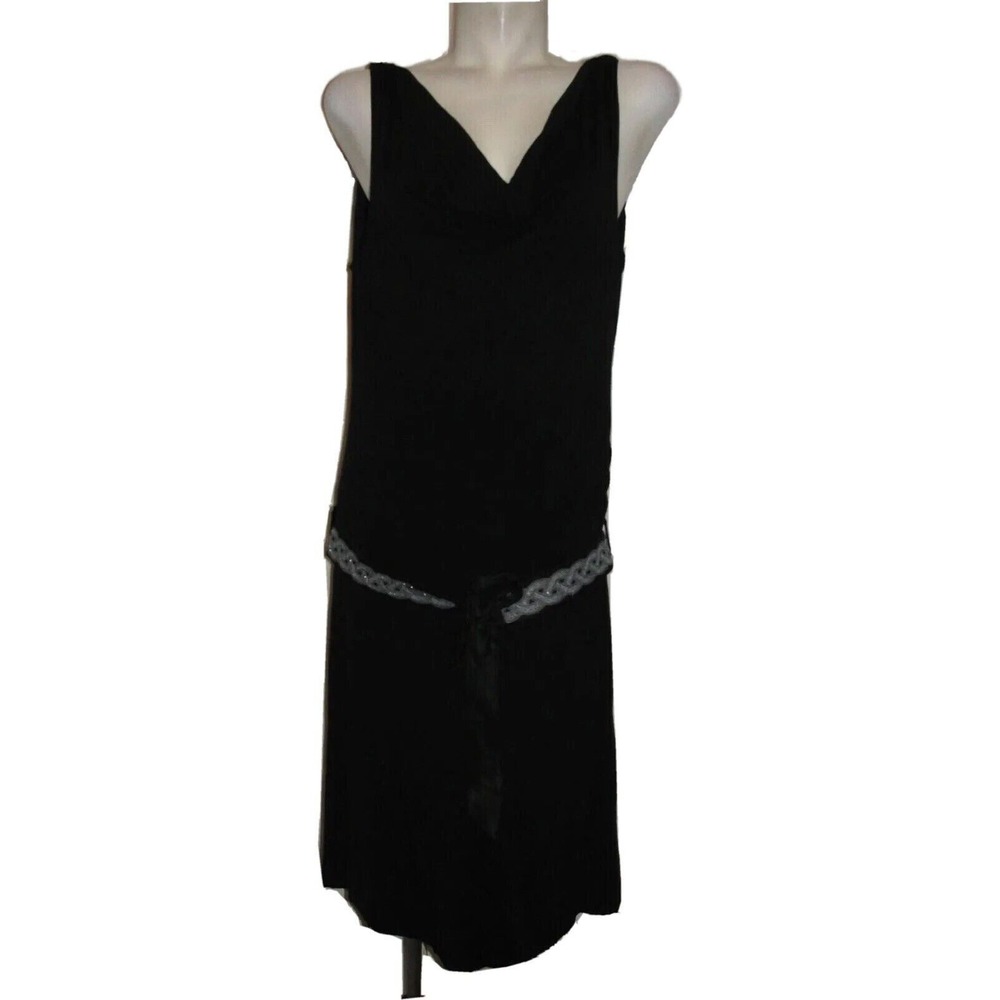Innuendo Catherine Van Osch Black Cowl Neck Dropped Waist Belted Dress Size 4